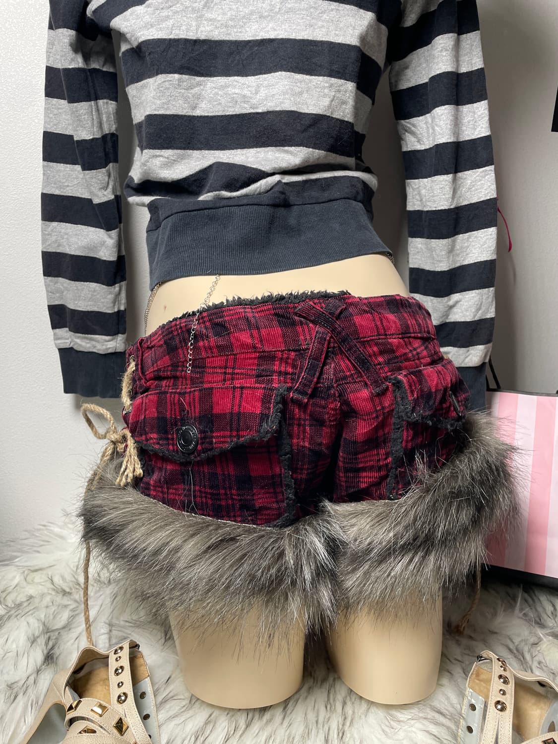 빈티지 UGIZ 퍼 스트라이프 후드집업 상품이미지6