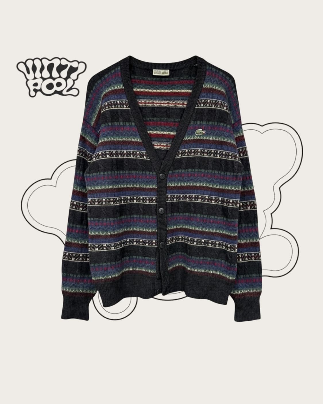 라코스테 90's 빈티지 서광 울 니트 스트라이프 가디건 105 상품이미지1
