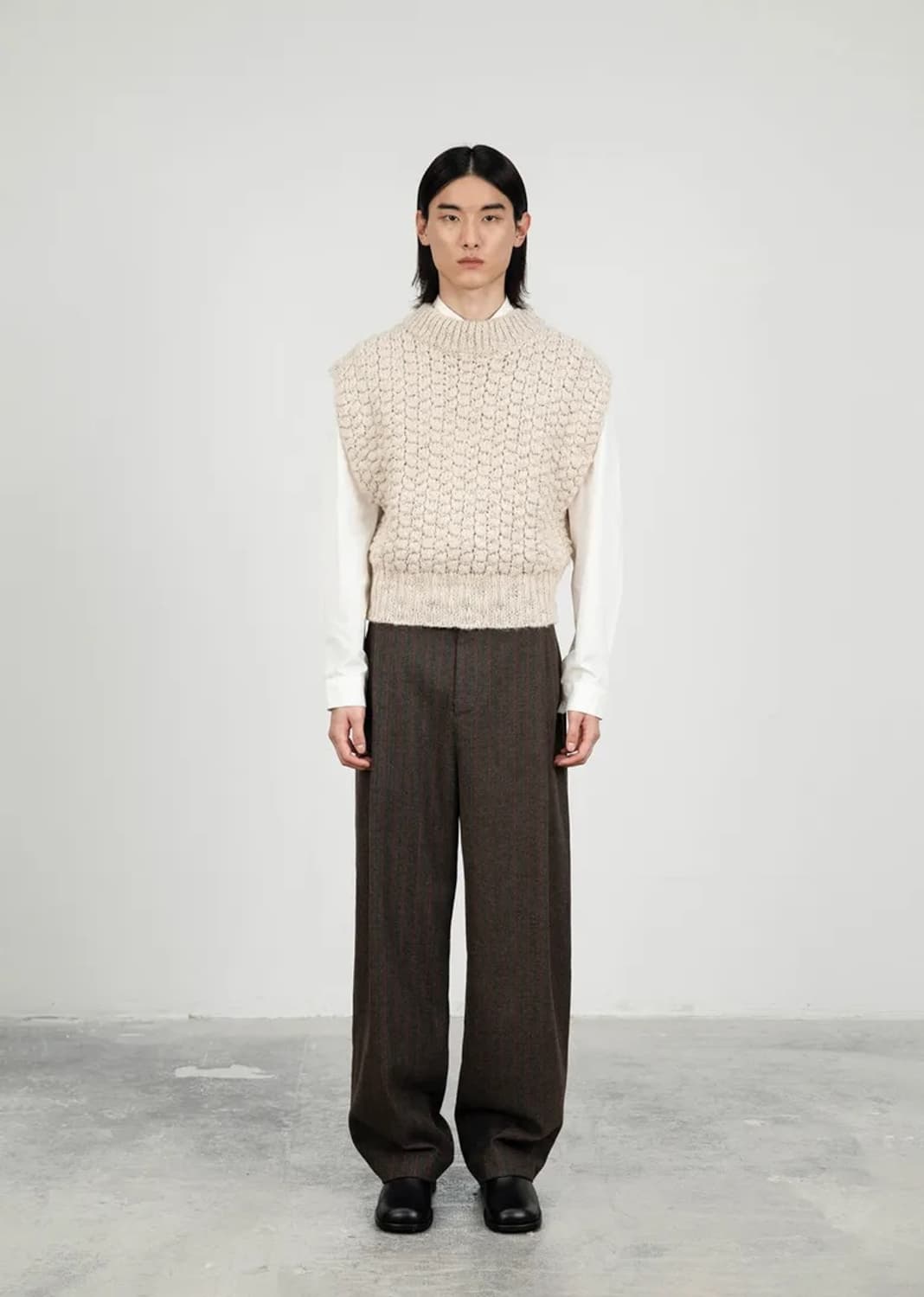 아모멘토 울 스트라이프 마틴 팬츠 브라운 상품이미지1