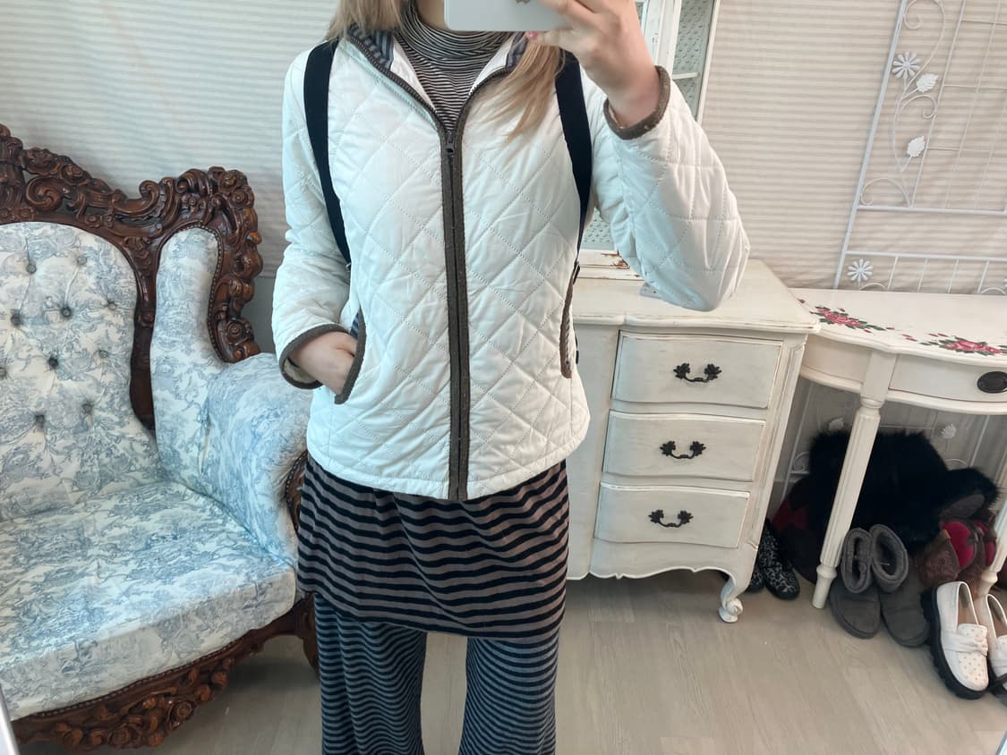 일본빈티지 아이보리 모리 누빔 스트라이프 경량패딩 상품이미지6