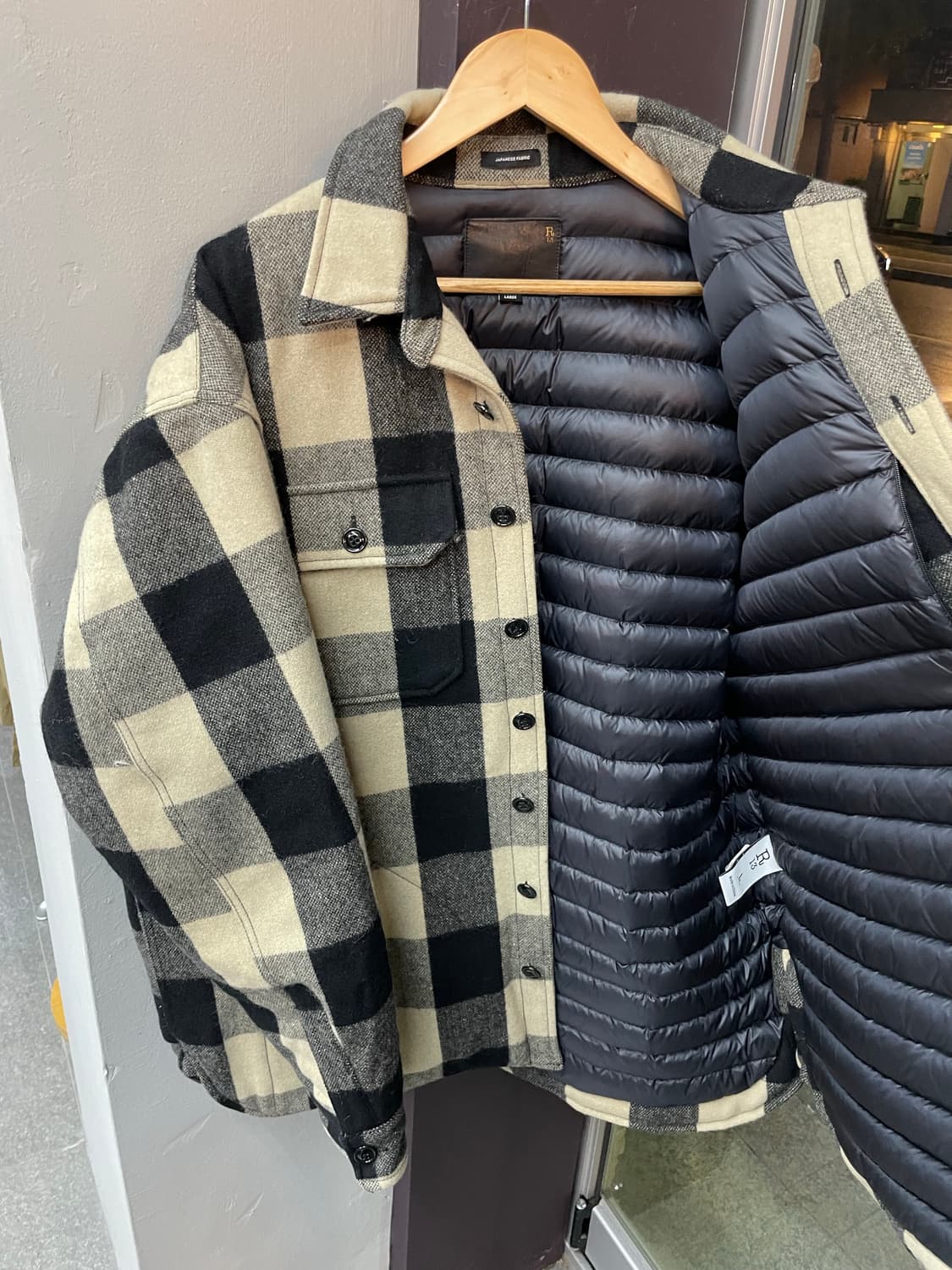 L/ R13 버팔로 체크 울 블렌드 패딩 셔츠 자켓 상품이미지7