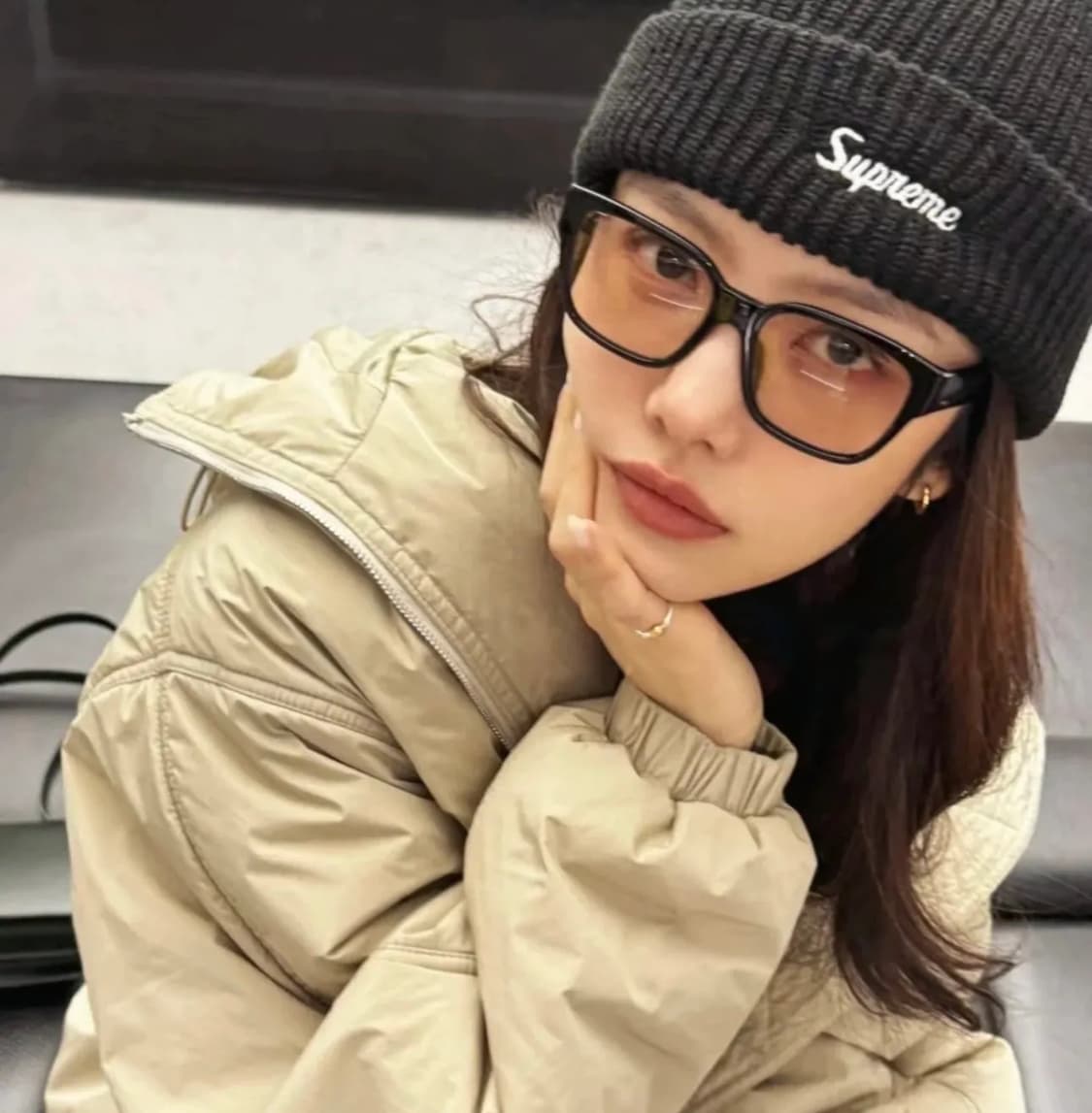 슈프림 로고 브라운 비니 상품이미지1