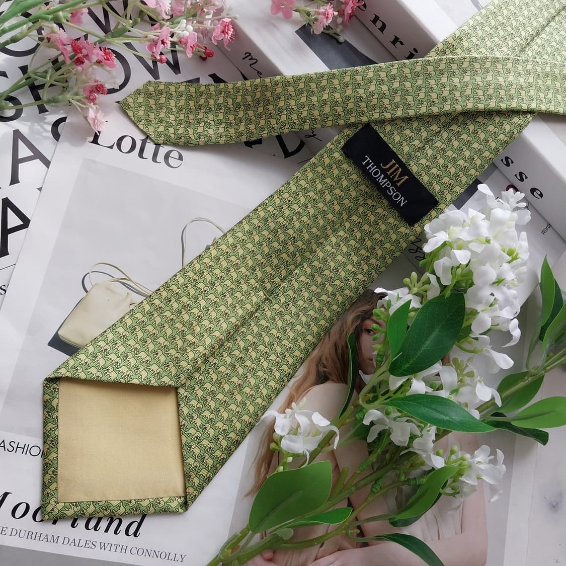 짐톰슨 넥타이 연두 코끼리 패턴 A+~A등급 K2490 상품이미지5