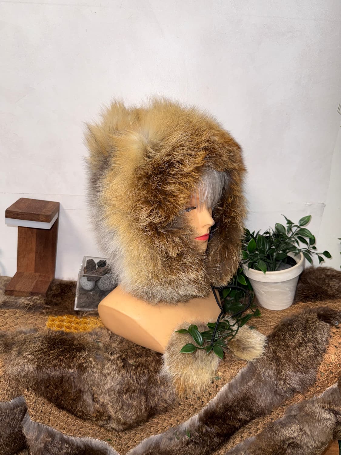 Mixed brown fox fur hood eskimo hat 상품이미지5