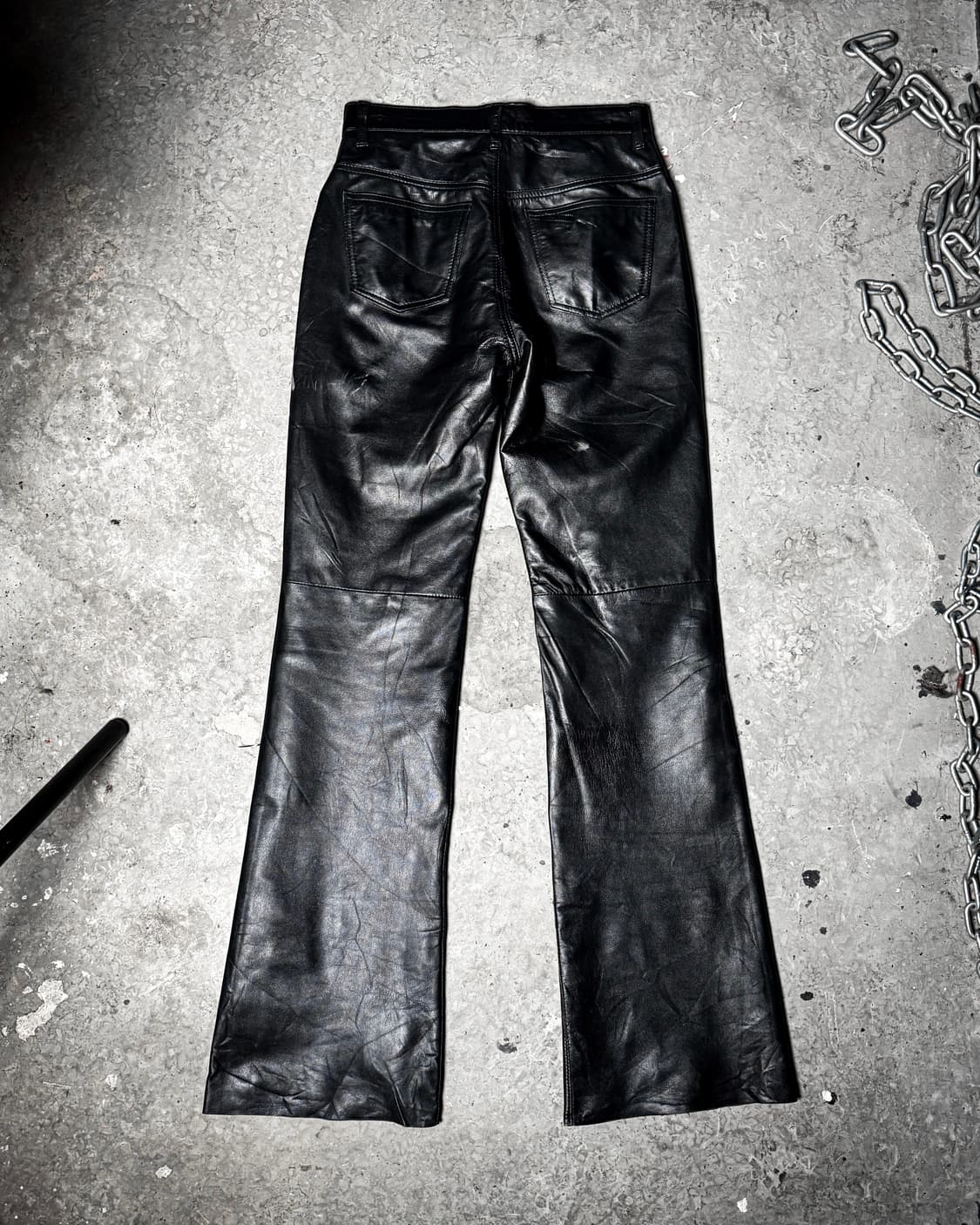 Vintage Black Leather Boot-cut Pants 상품이미지9