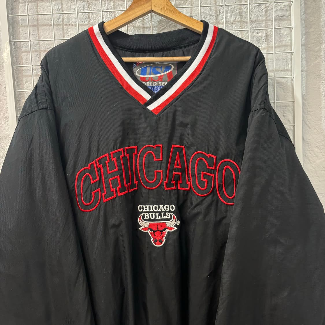 90s USA 월드 센스 시카고 불스 블랙 웜업 바람막이 XL 상품이미지3