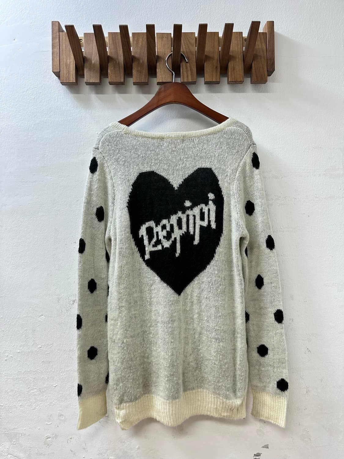 일본빈티지 repipi armario 도트 패턴 V넥 니트 가디건 상품이미지1