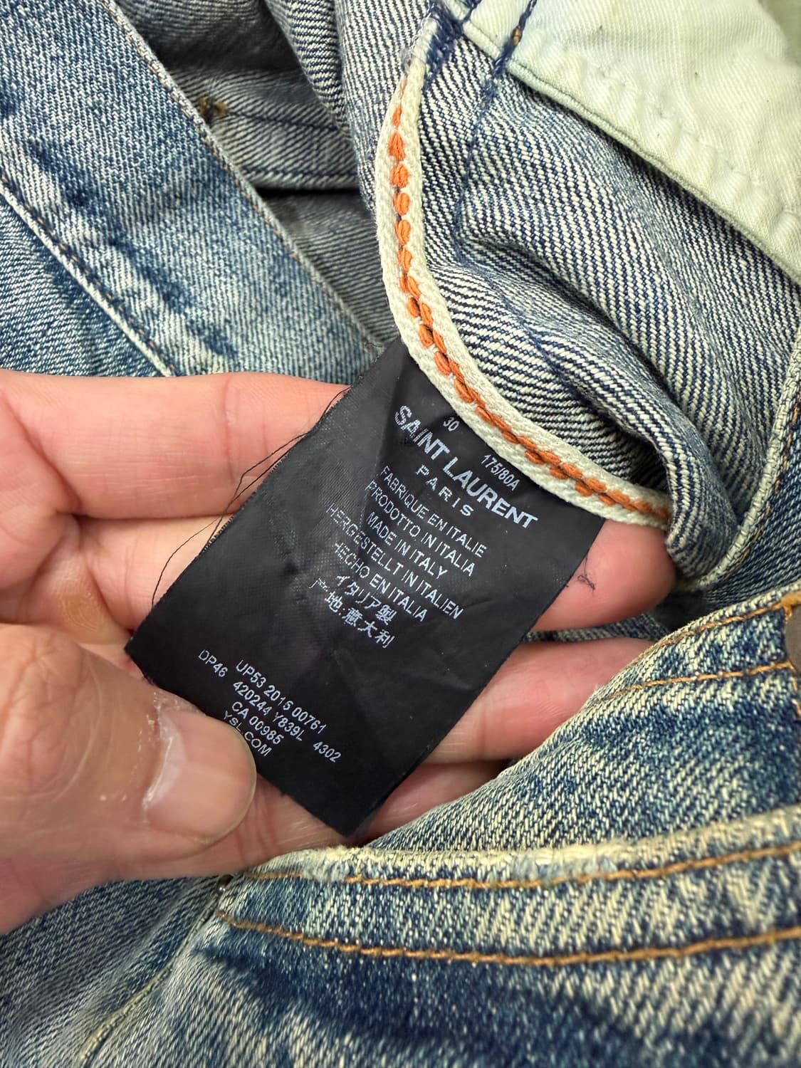 정품) 생로랑 남성 데미지 워싱 데님 청바지 30 상품이미지6