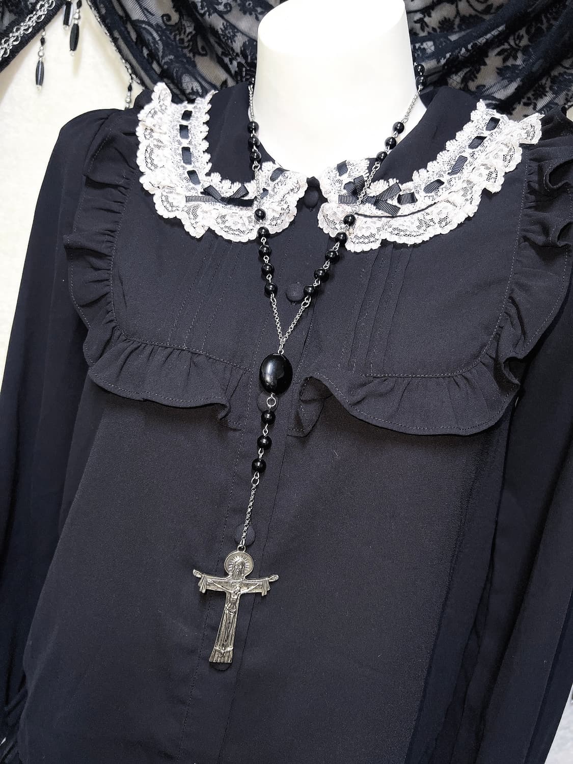 앙크루즈 양산형지뢰계 레이스 블라우스 공겜여주 로맨틱고딕 고스로리 갸루 상품이미지6