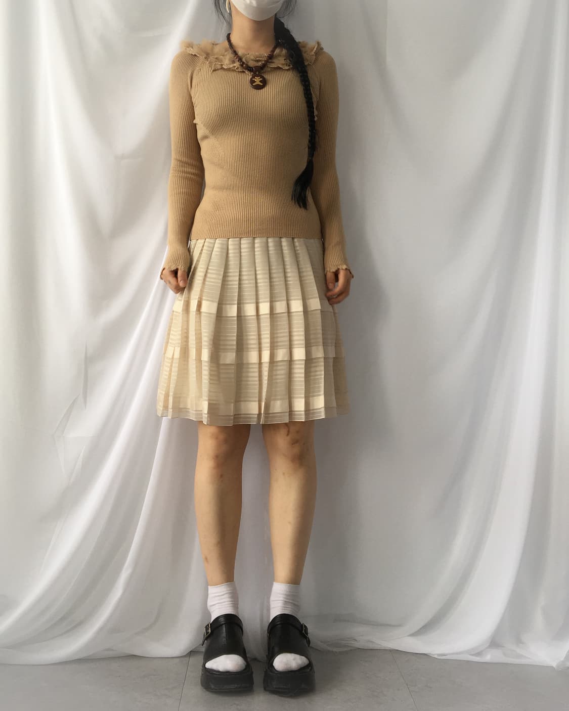 Fur trimming ribbed knit 상품이미지1