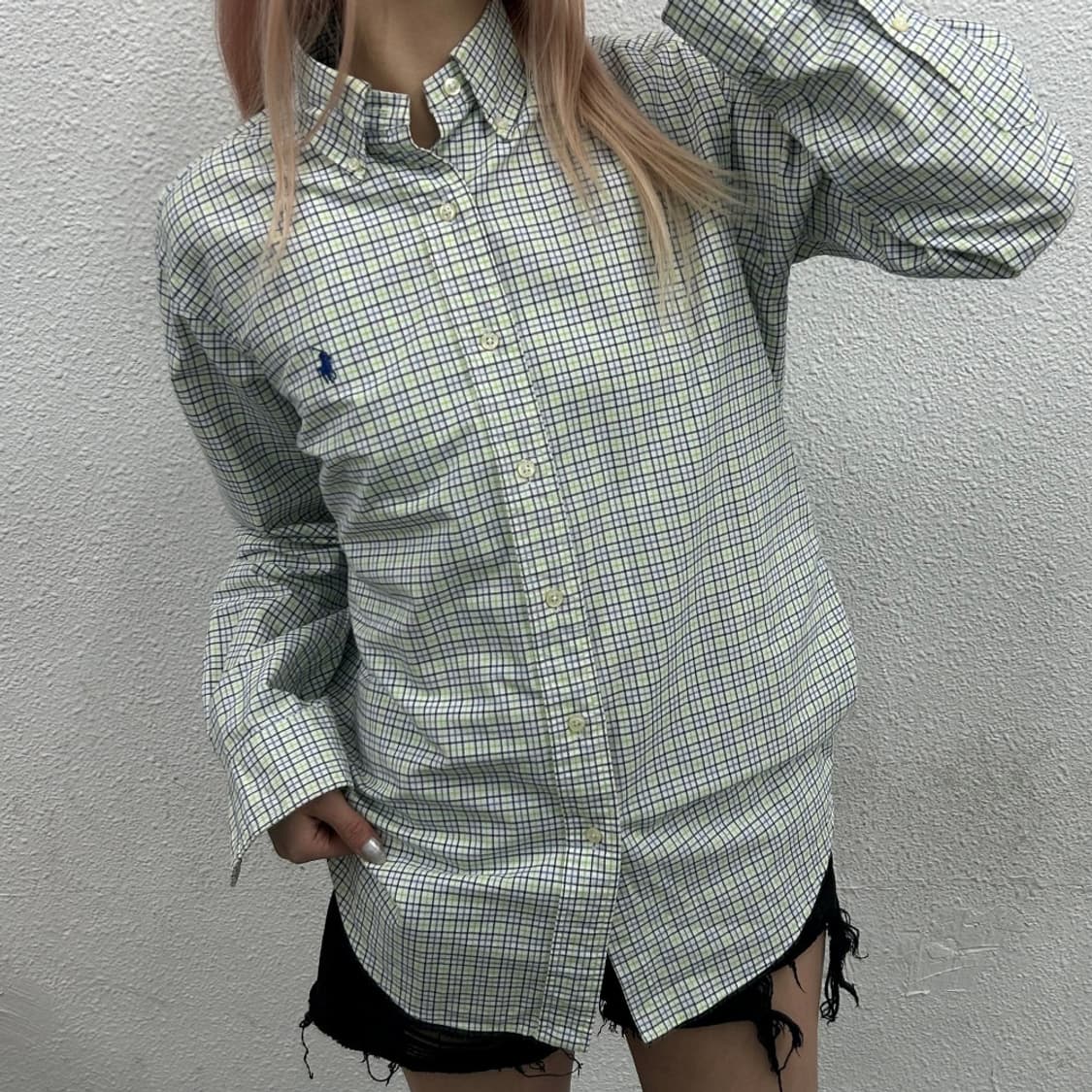 폴로 랄프로렌 블루포니 연두 체크 셔츠 상품이미지1