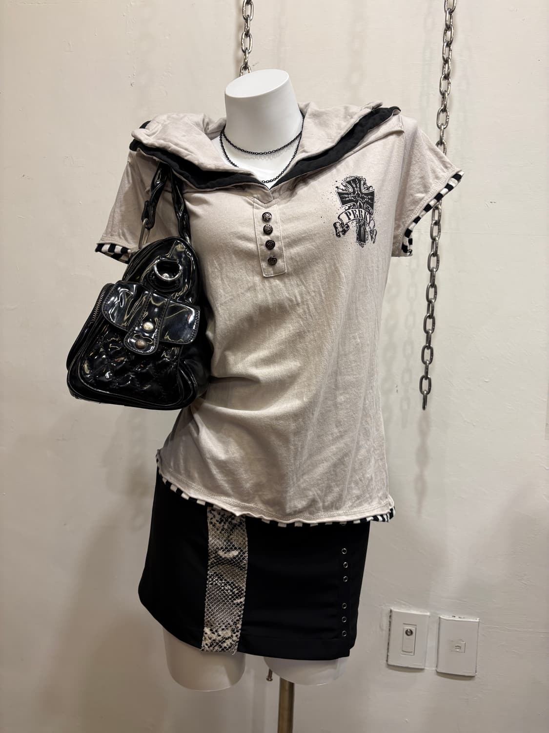 dig deep 디그딥 와이어 카라 스컬 프린팅 티셔츠 펑크 상품이미지2