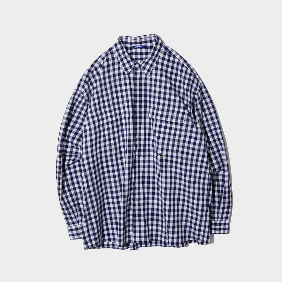 네이더스 2 포켓 와이드 셔츠 네이비 깅엄 체크 상품이미지1