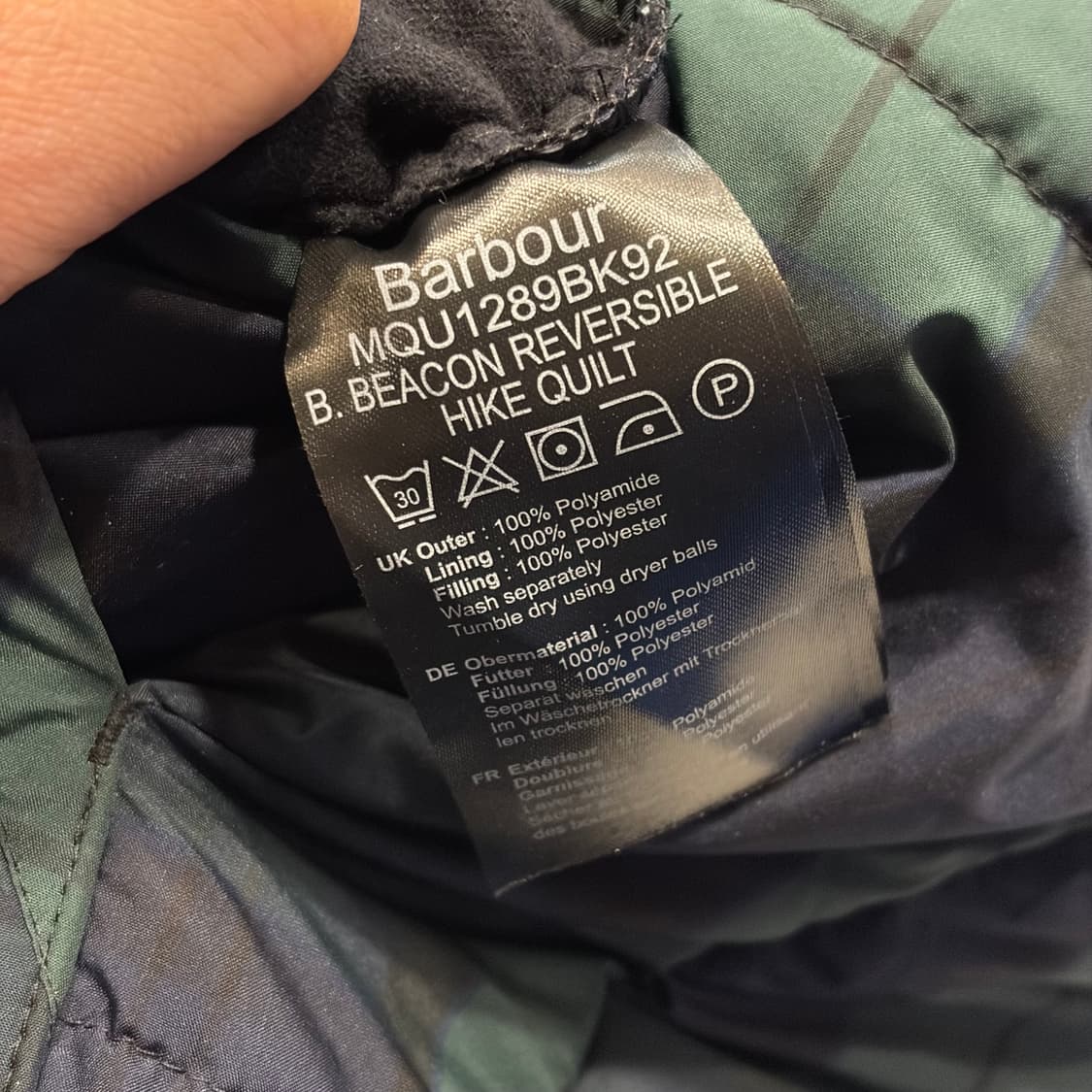 [M] 바버 비콘 구스 다운 리버시블 블랙 체크 후드 패딩 자켓 C58 상품이미지10