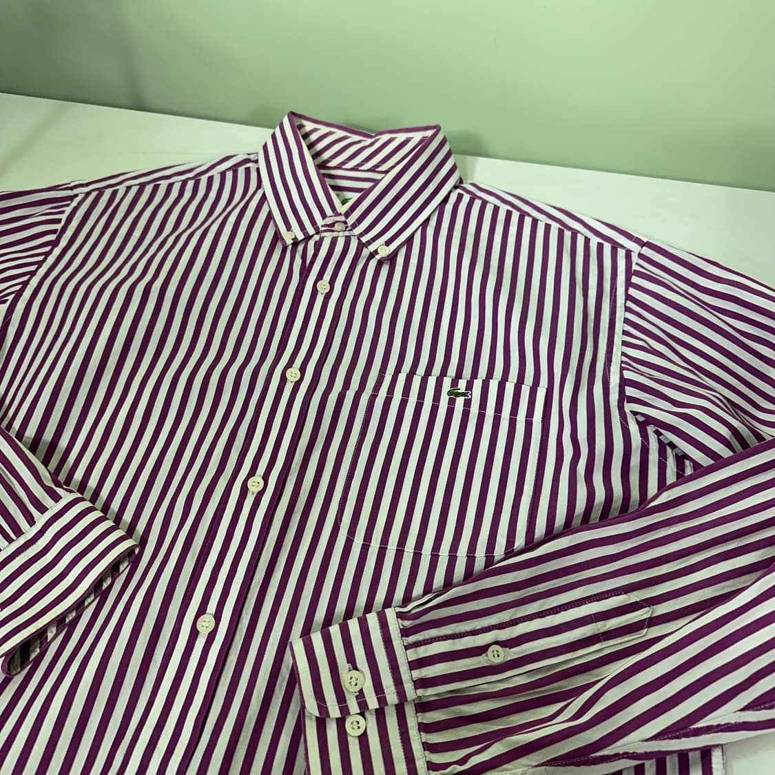 100 L 라코스테 원포켓 스몰로고 스트라이프 셔츠 남방 상품이미지1