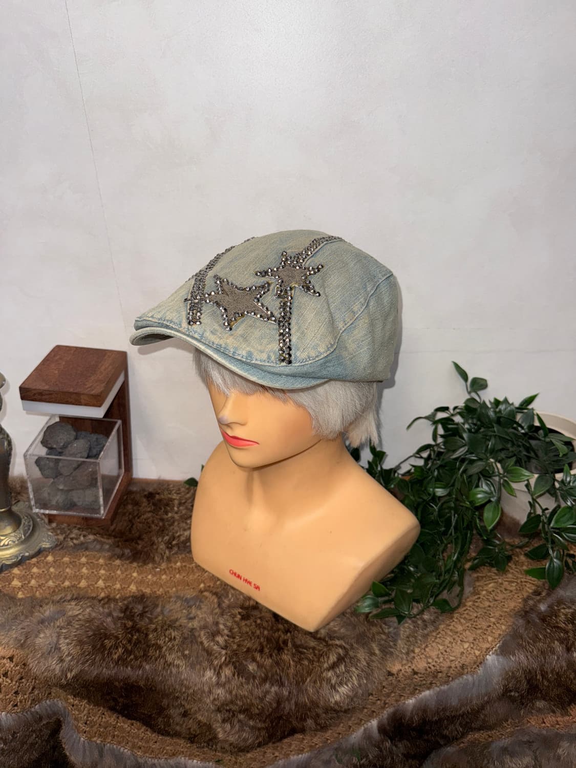 washing denim star stud hunting cap 상품이미지1