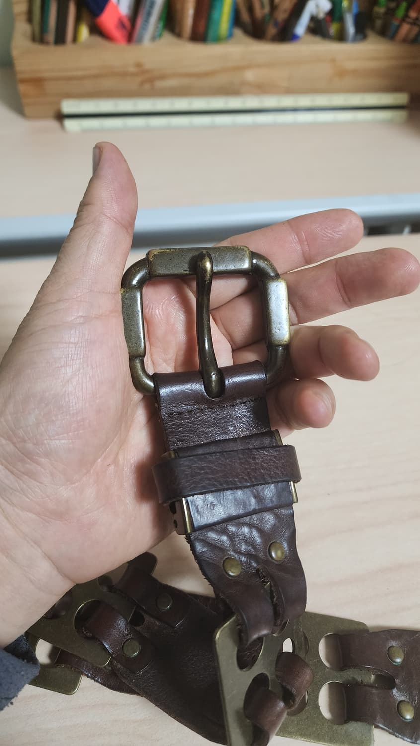 빈티지 스타일 브라운 황동 버클 징 통가죽 벨트 상품이미지8