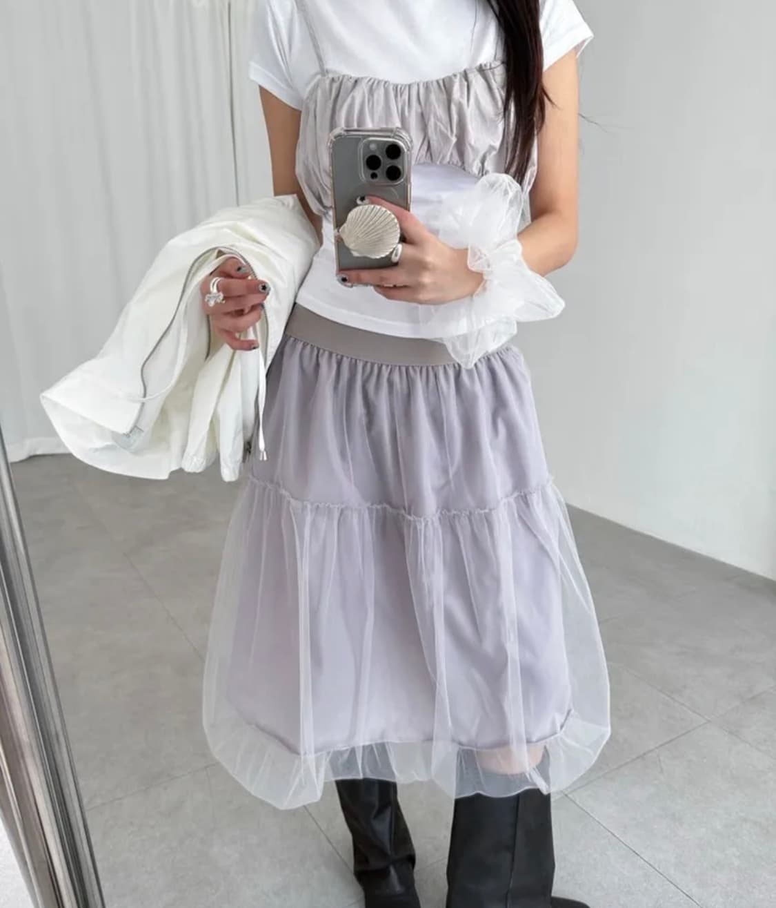 샤 벌룬 미디 스커트 상품이미지1