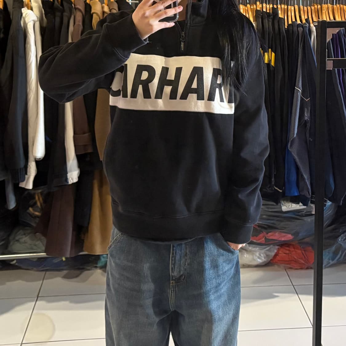 칼하트 wip 빅로고 레트로 스포츠 히프집업 스웻셔츠 상품이미지1
