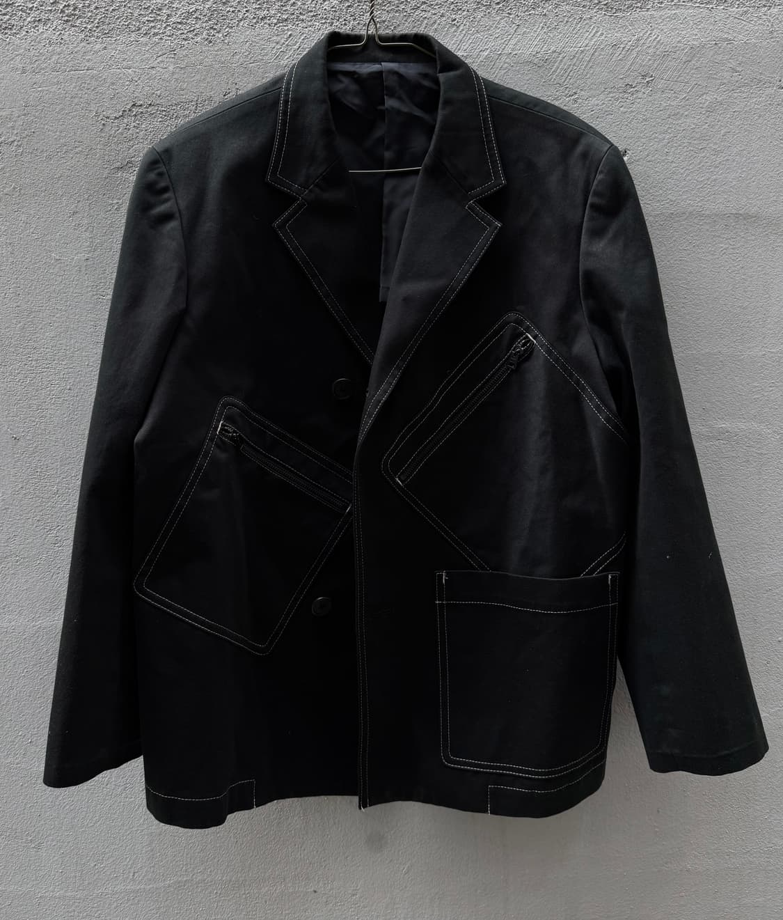 요지야마모토 몰스킨 비대칭 포켓 지퍼 스티치 블레이저 자켓 상품이미지2