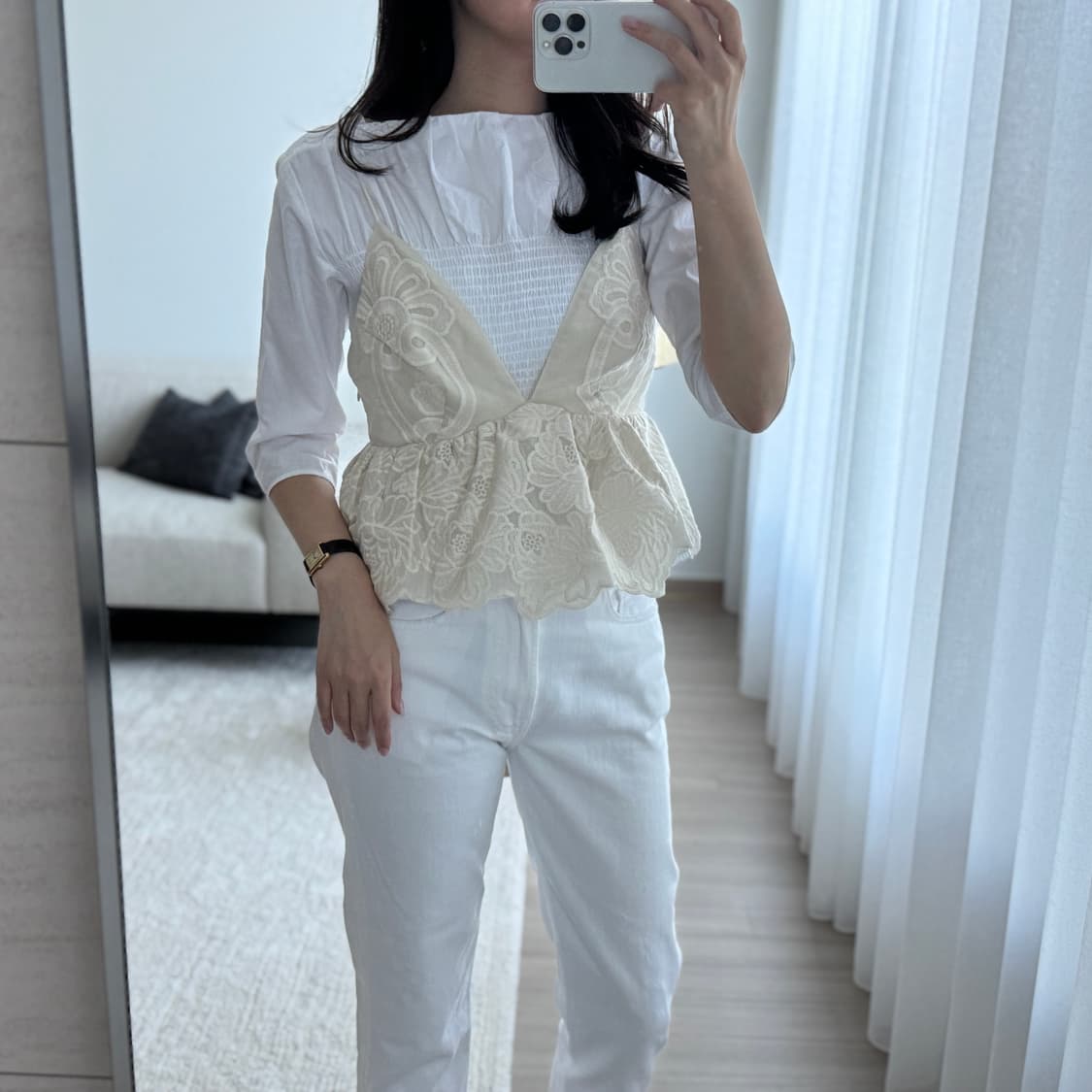 <실착 1회🖤> 일본 디자이너 브랜드 SEEALL 게더 코튼 블라우스 상품이미지5