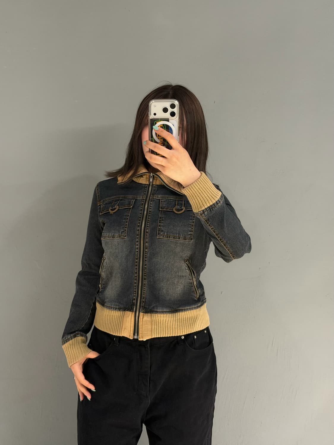 high-neck washing denim jacket 상품이미지3
