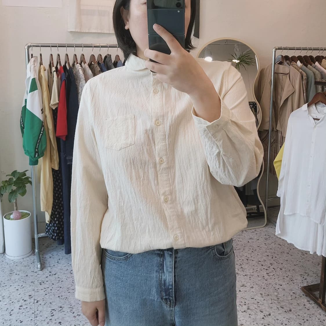 Self service 둥근카라 링클 면셔츠 상품이미지7