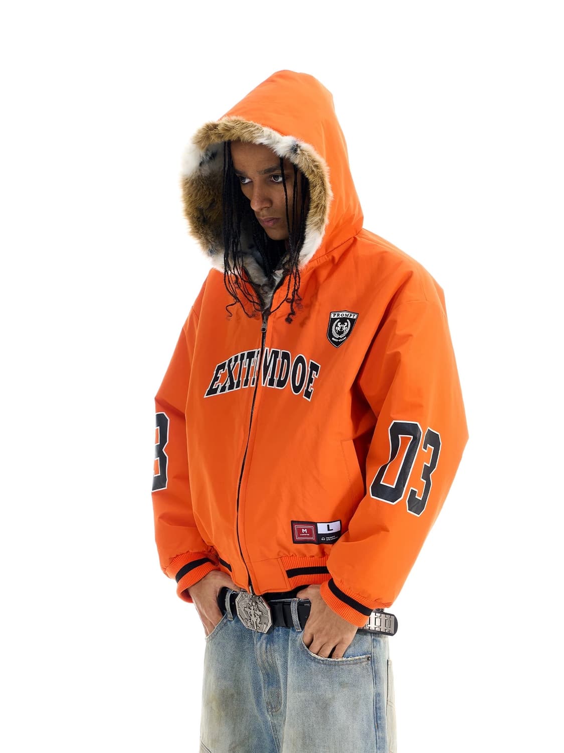 Orange Fur-Lined Patch Hooded Jacket  상품이미지1