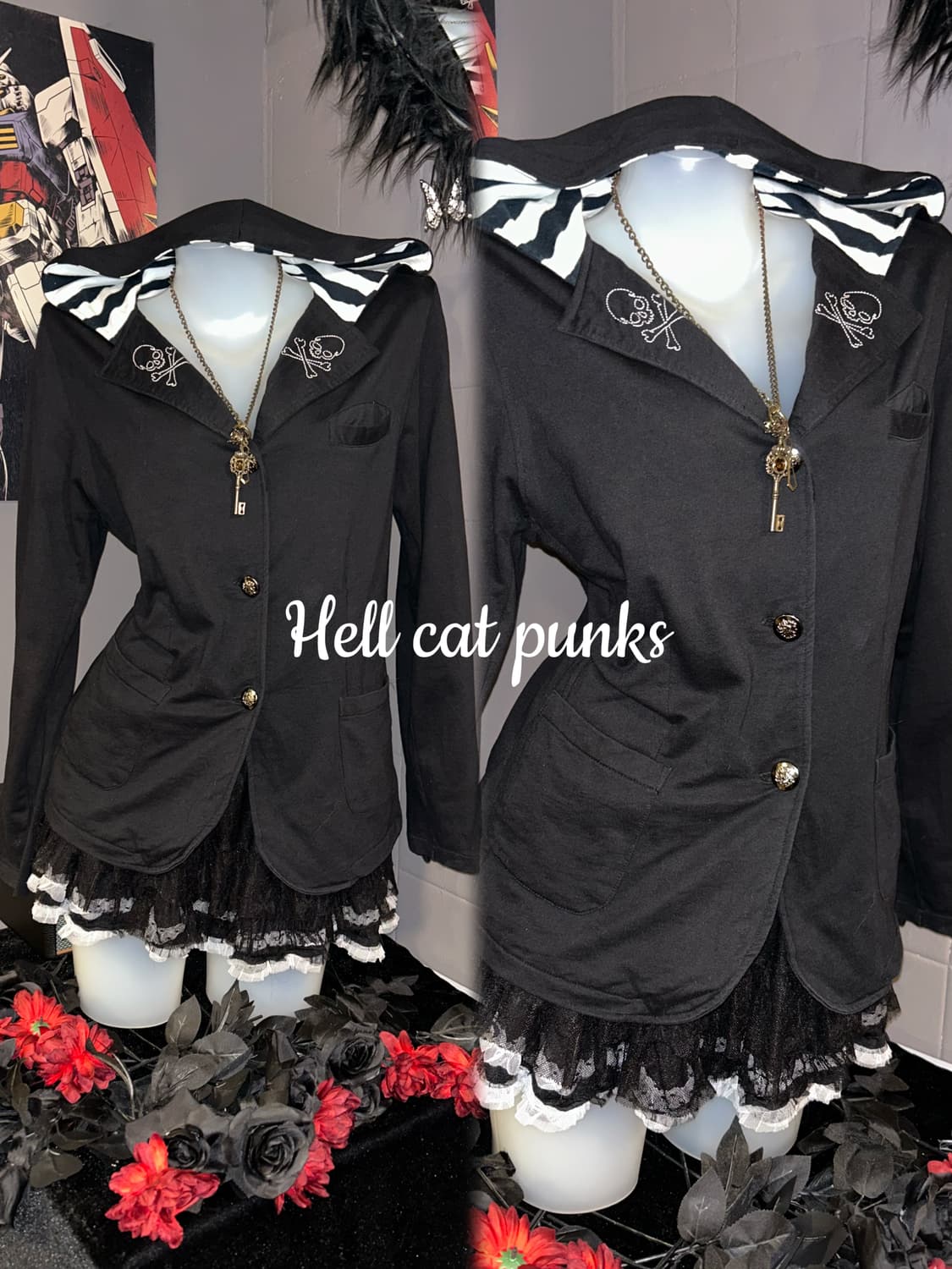 HELL CAT PUNKS 헬캣펑크 단가라 후드 해골자수 자켓 펑크y2k 상품이미지2