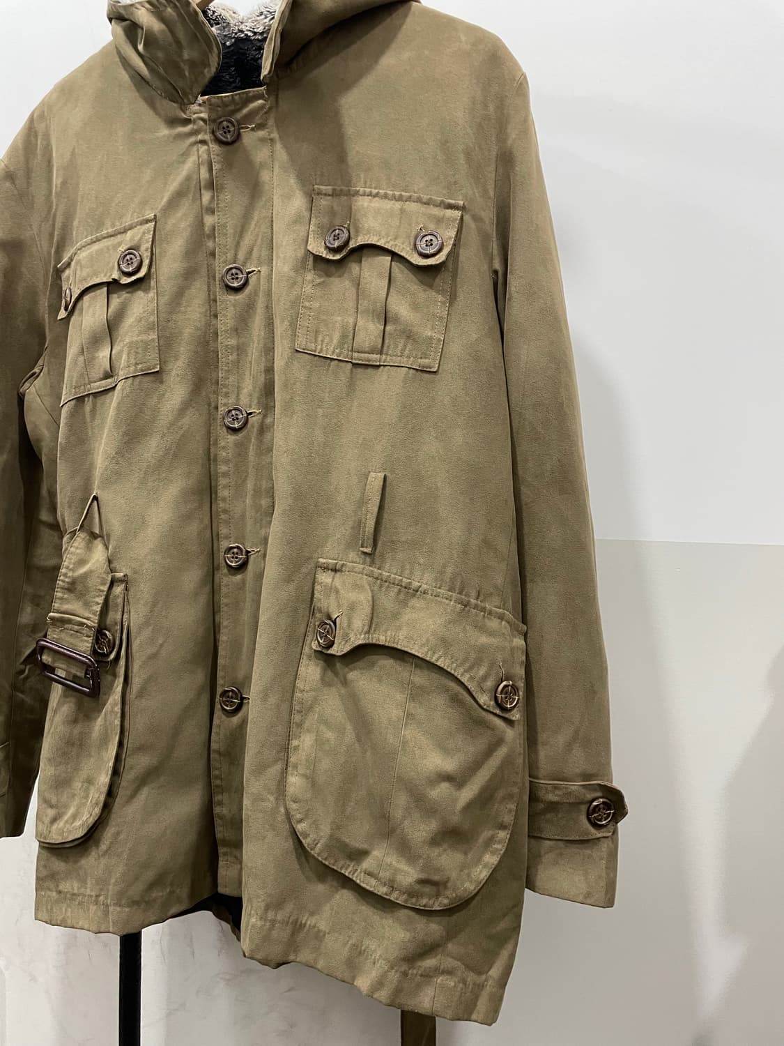 (빈티지)슬림핏 퍼 후드 멀티포켓 밀리터리 스웨이드 야상 자켓 상품이미지7