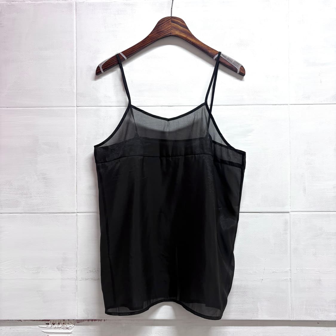 aguaist 블랙 레이어드 시스루 슬립 슬리브리스 탑 JPN 상품이미지1