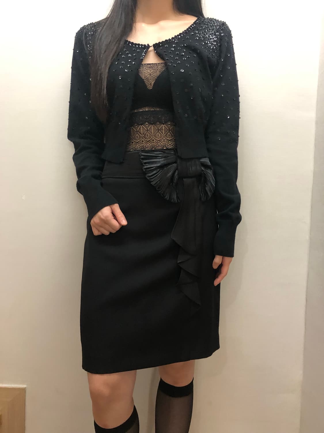 빈티지 블랙 리본 미디 스커트 상품이미지8