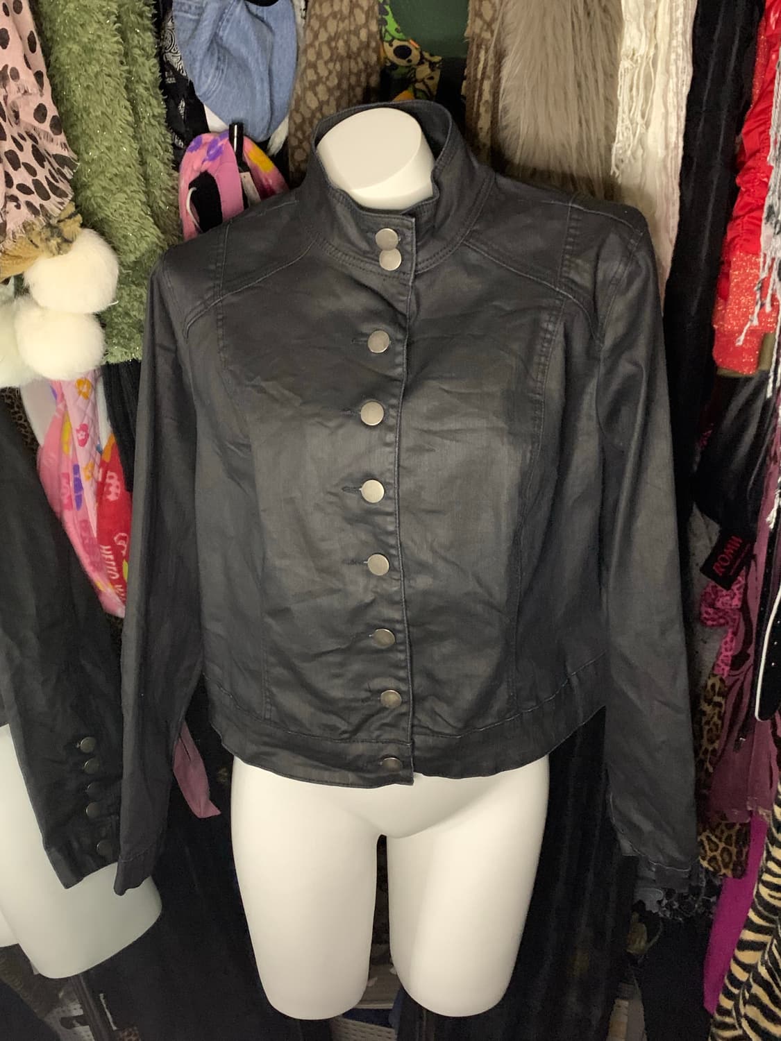 Punk 버튼 코팅데님 하이넥자켓 상품이미지1