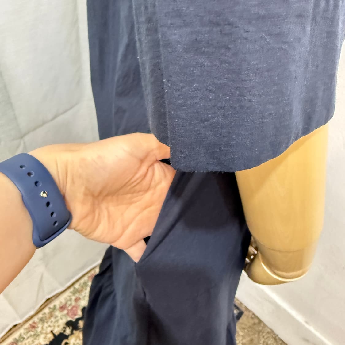 나일론 바스락 네이비 롱원피스 롱드레스 반팔원피스 4522 상품이미지4