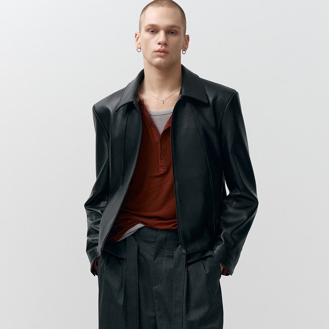 [48] 노이어 고트 슈렁큰 레더 자켓 블랙 상품이미지2