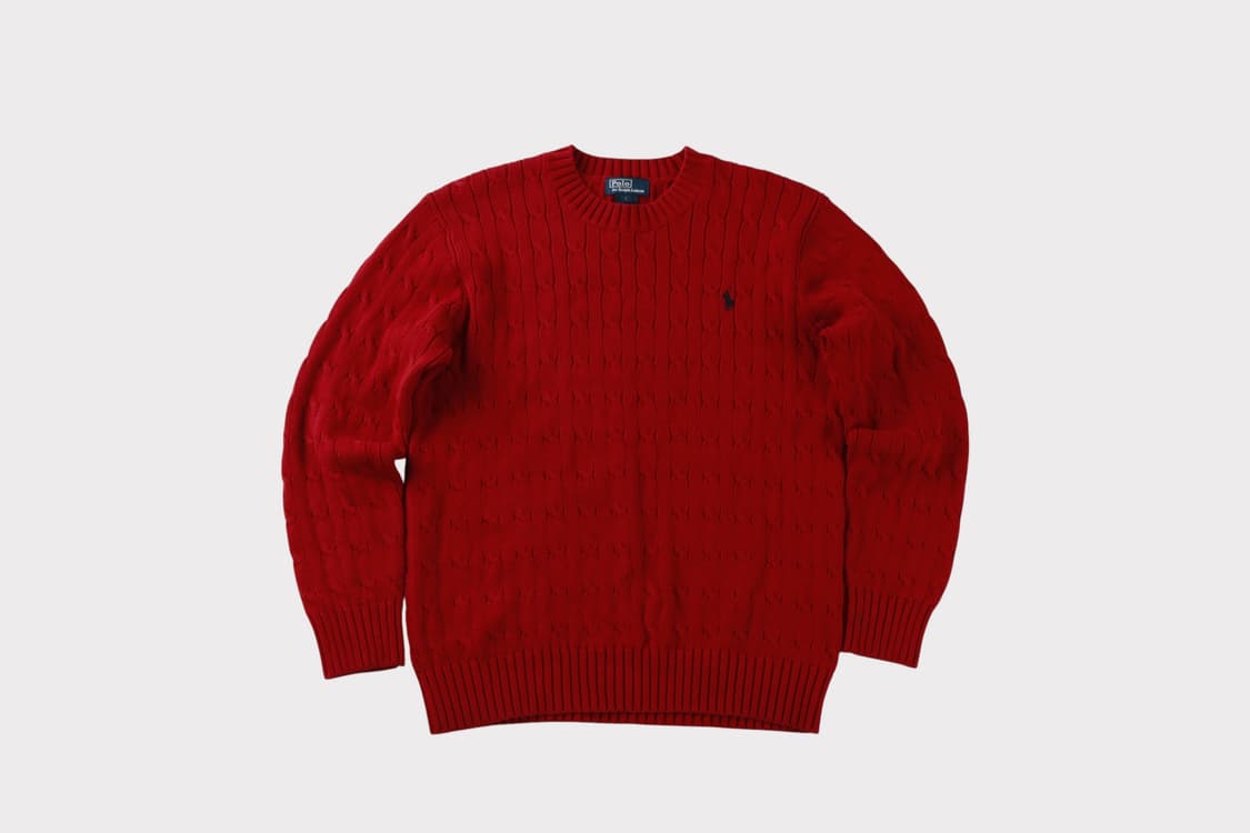 [여성 L] 폴로 랄프로렌 버건디 꽈배기 니트 상품이미지1