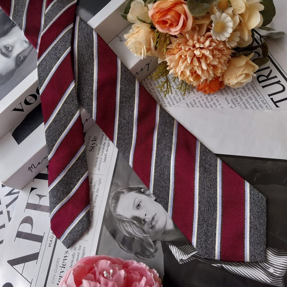 TIME 타임 실크 와인 스트라이프 넥타이 7.8cm A+등급 K2525 상품이미지4