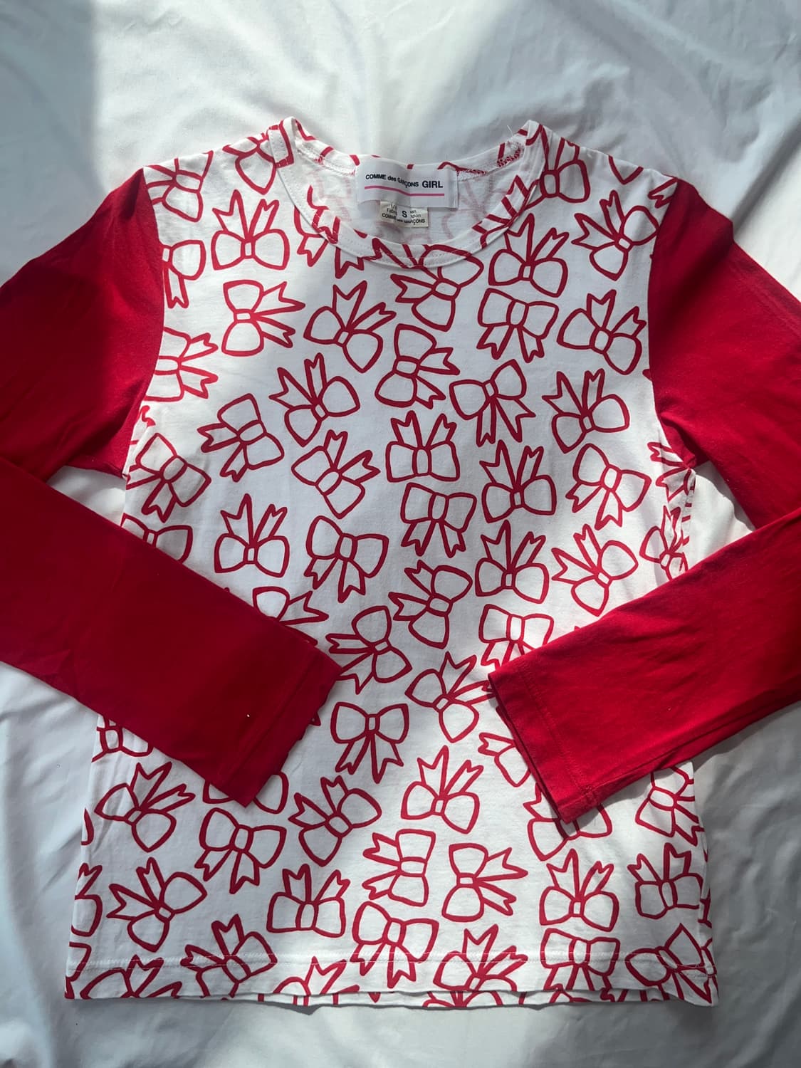 2018 꼼데가르송 걸 리본 패턴 배색 롱 슬리브 긴팔 티셔츠 상품이미지2