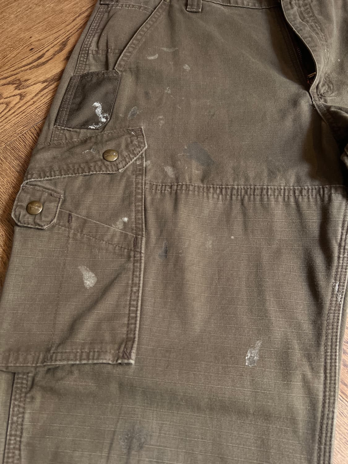 [38]칼하트 USA 페인팅 모스그린 립스탑 더블니 워크 카고 팬츠 상품이미지5