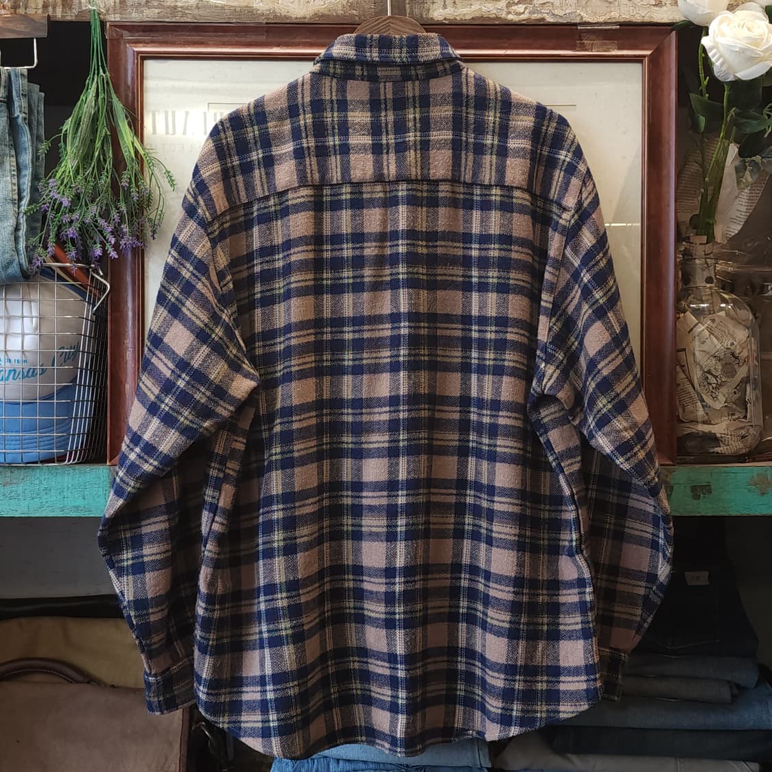 90s 아메리칸 빈티지 체크셔츠 헤비 플란넬 워크셔츠 블루 xl 상품이미지2