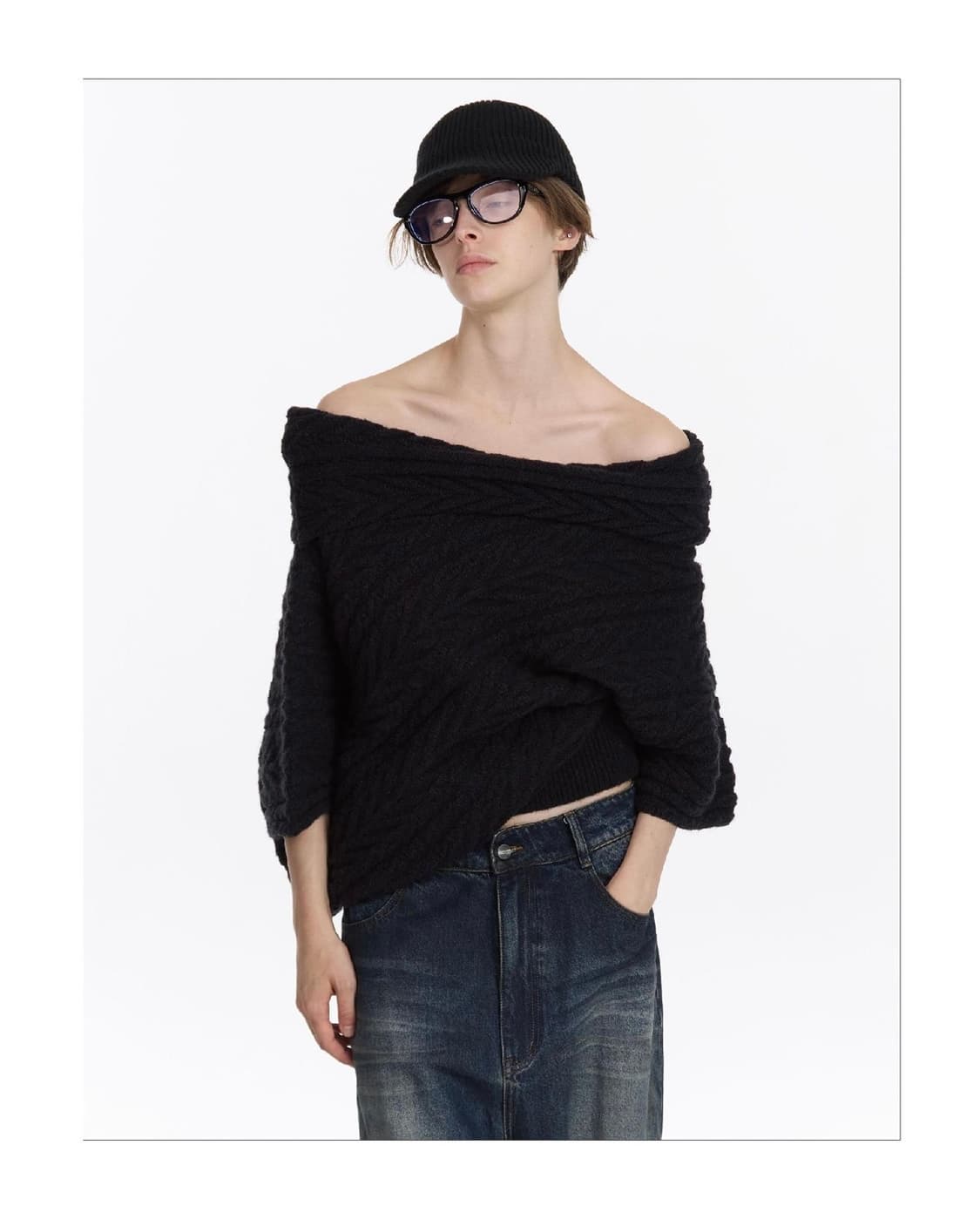 Off shoulder cable knit sweater 상품이미지2