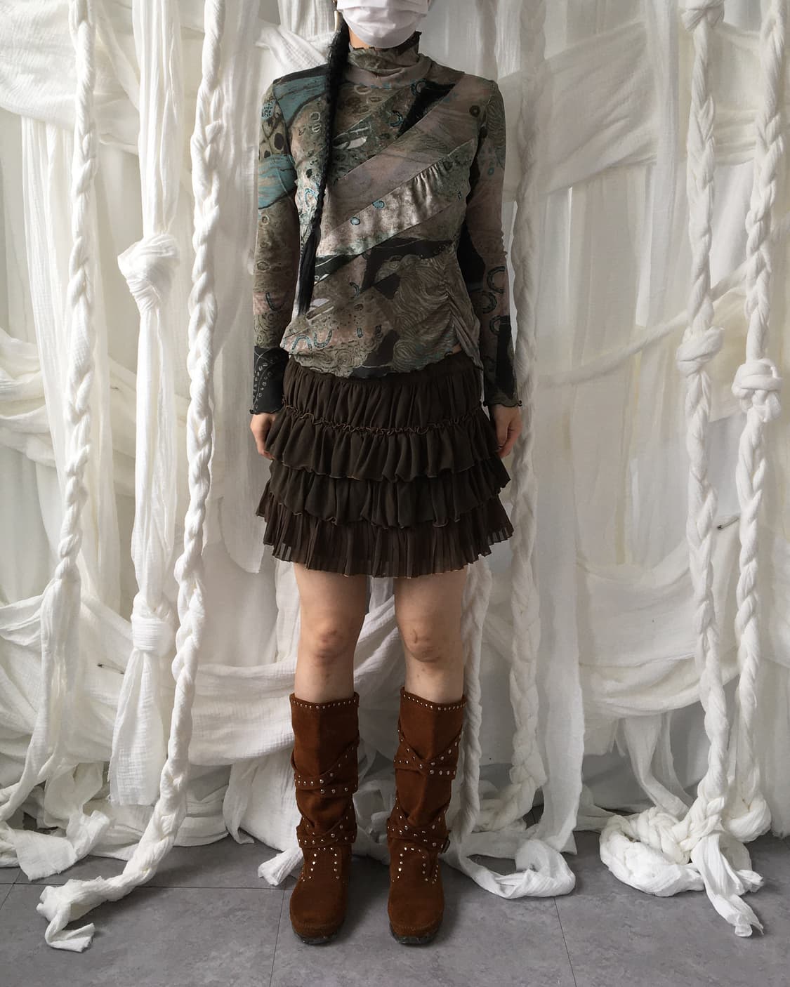 Oriental mood velvet layer high neck sle 상품이미지1