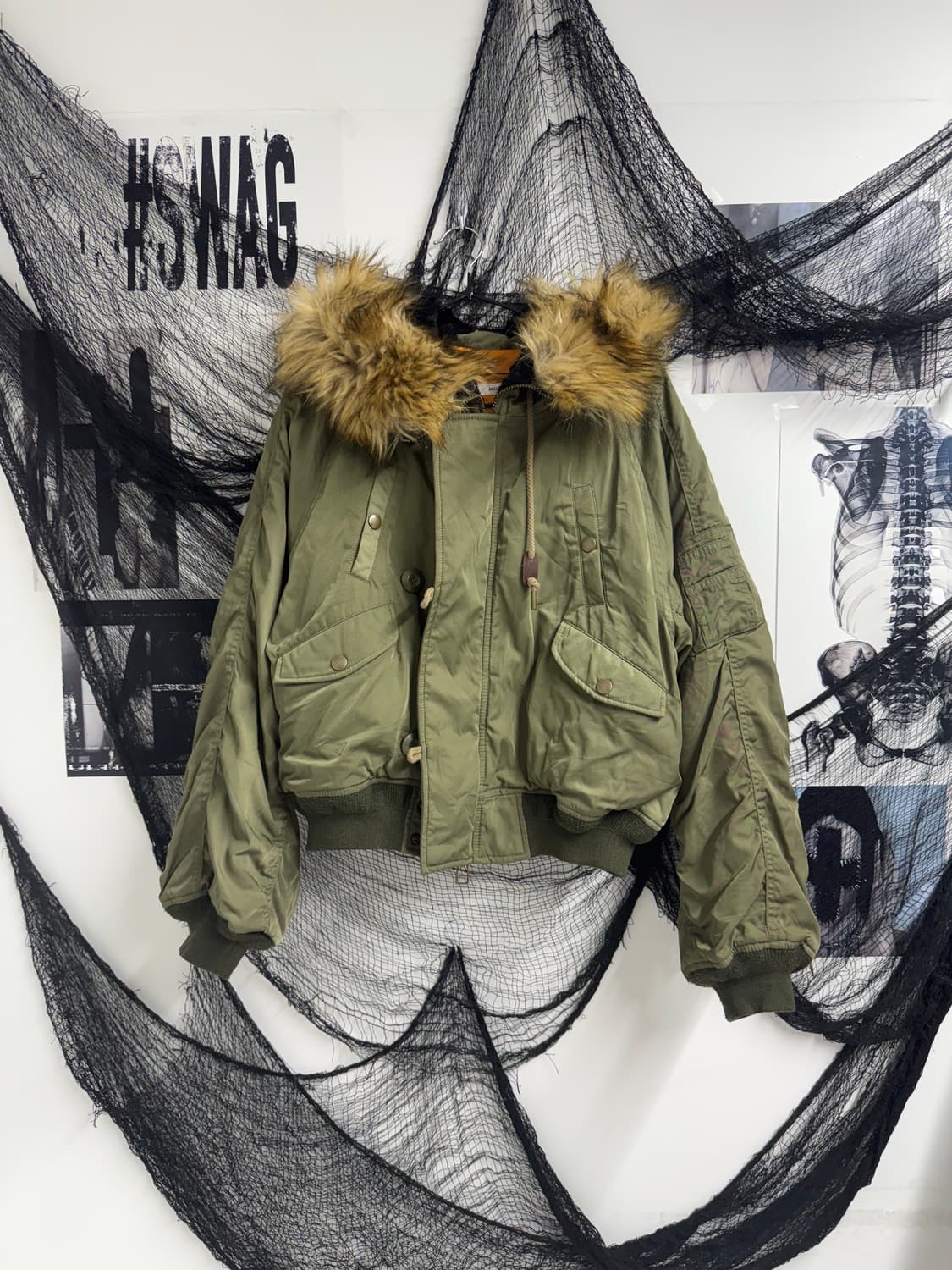 Fur bomber khaki jacket 상품이미지2