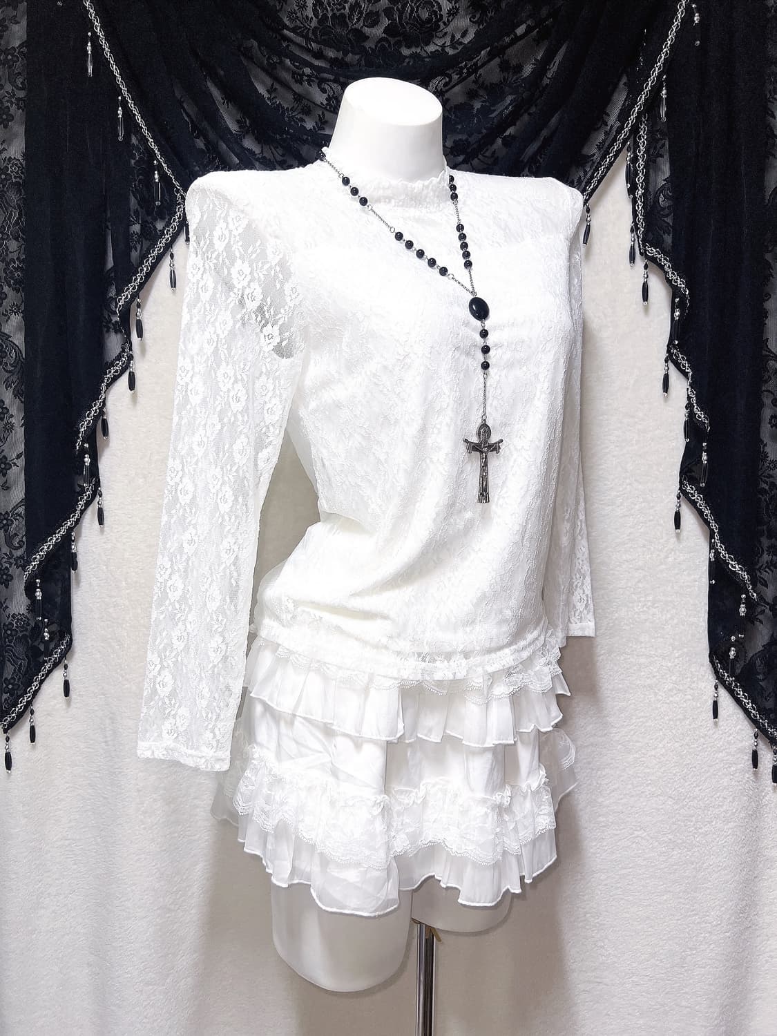 로맨틱고딕 엔젤릭 프릴넥 레이스시스루 블라우스 로걀탑 고스로리타 페어리 상품이미지1