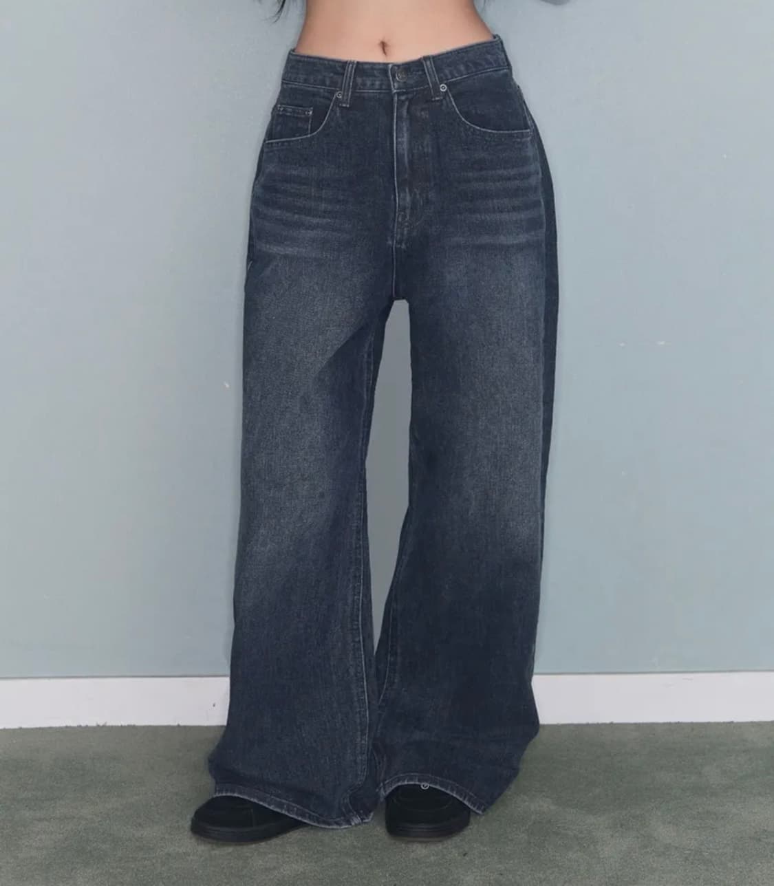 미레코 스티치 라인 와이드데님 다크네이비 2 상품이미지1