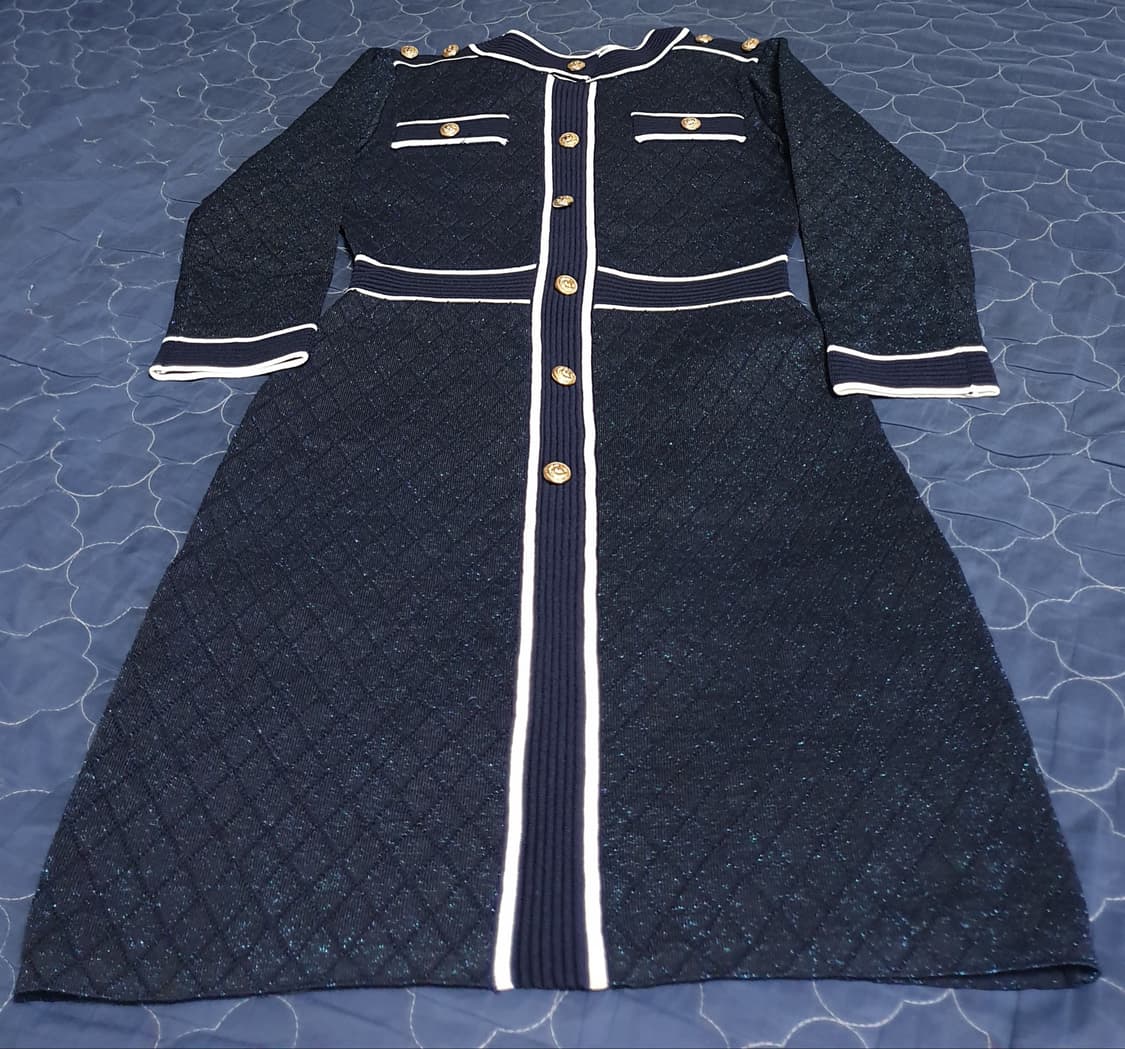 럭셔리 퀄팅 금장버튼 원피스 네이비 (F) 상품이미지1