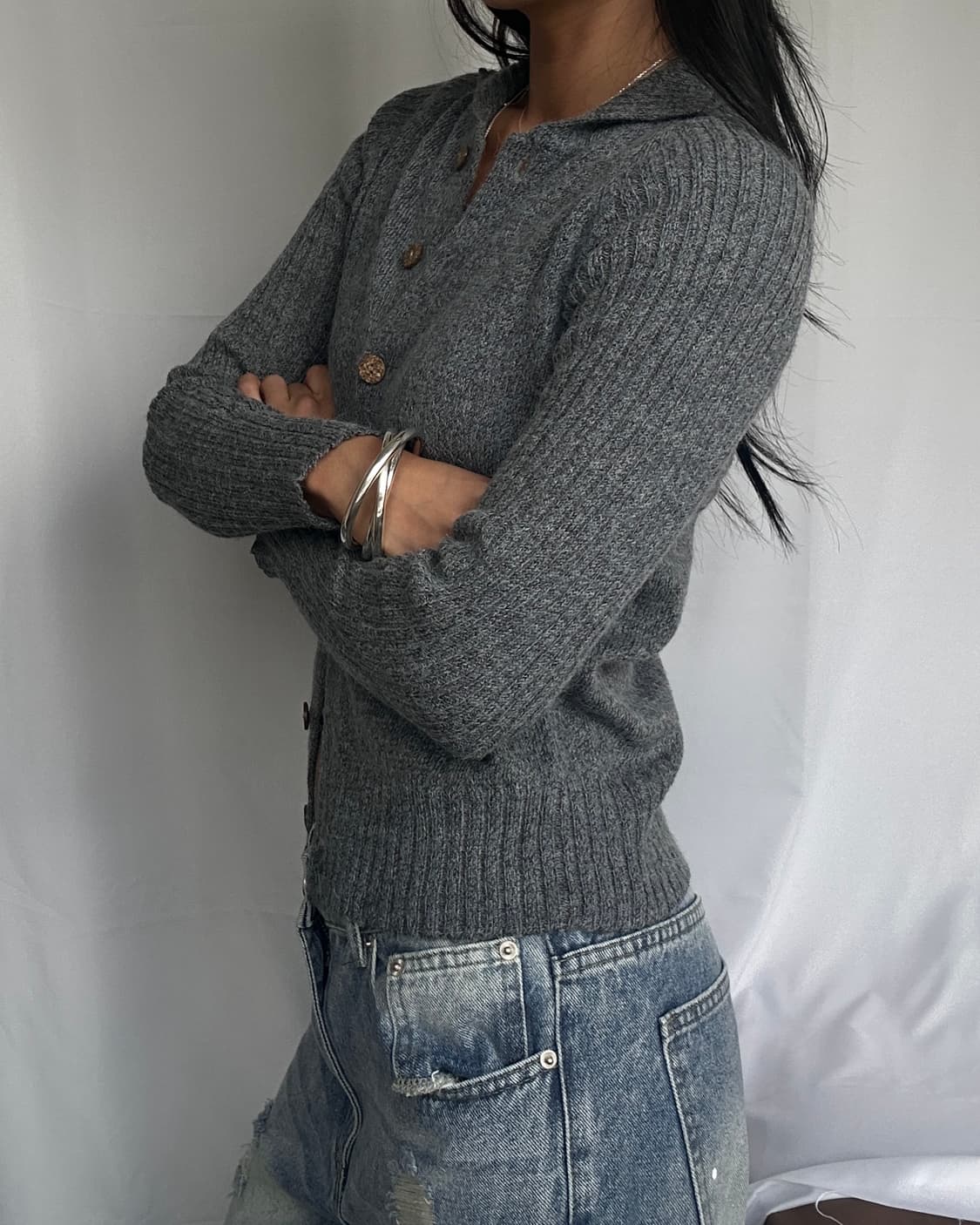 빈티지 그레이 모헤어 가디건 상품이미지5
