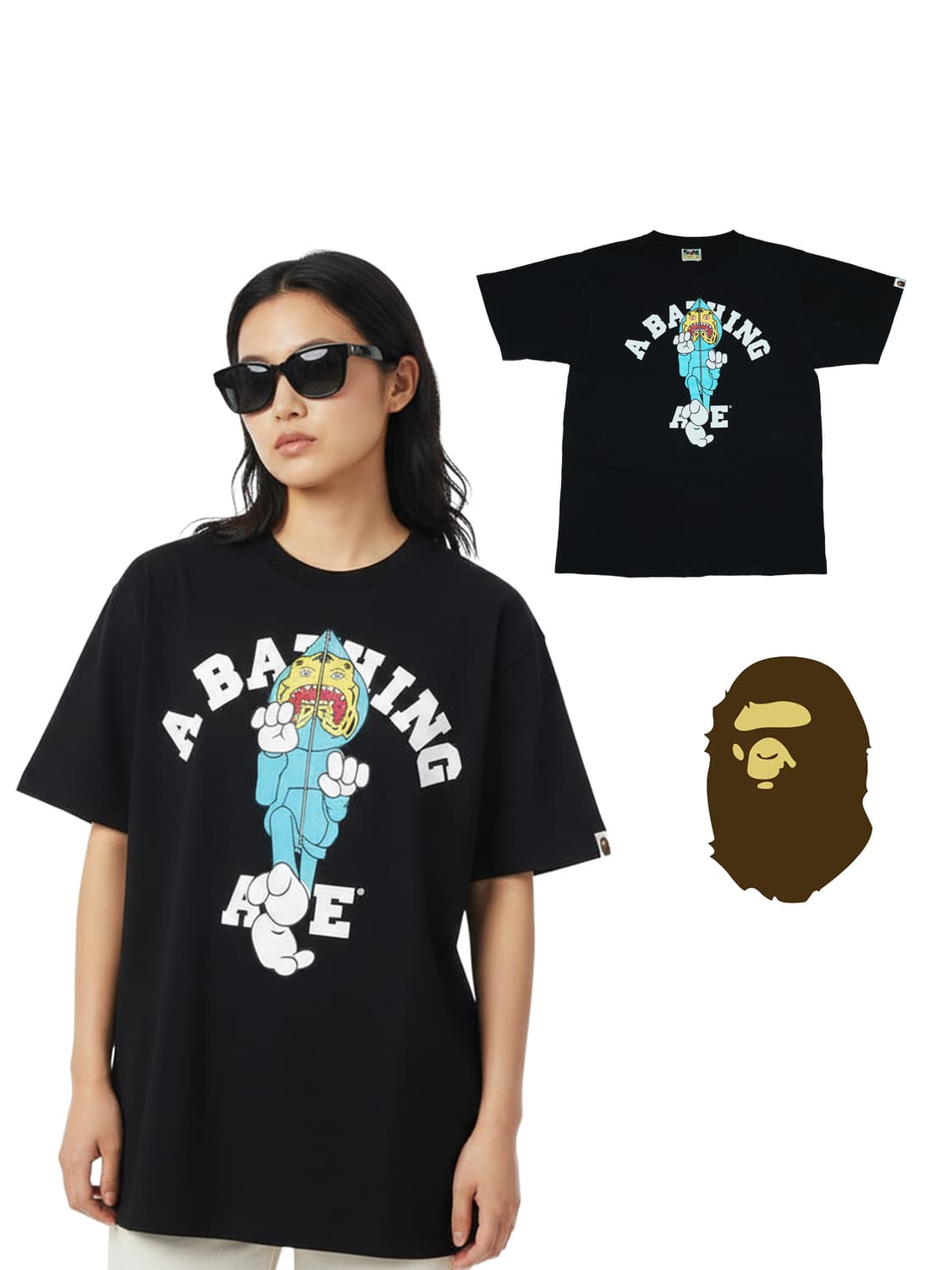 [정품]베이프 샤크 타이거 풀집 그래픽 반팔티 블랙 L 상품이미지1