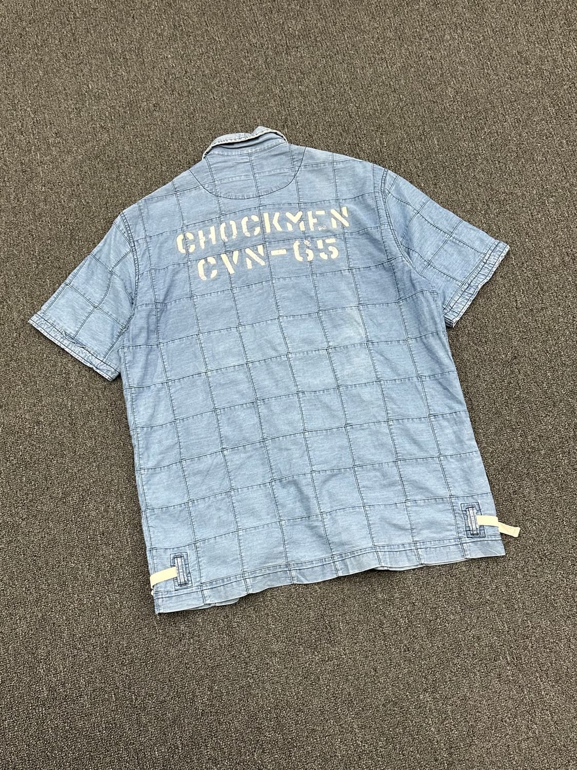 XL)Avirex vintage USN 로고 샴브레이 반팔셔츠 상품이미지7