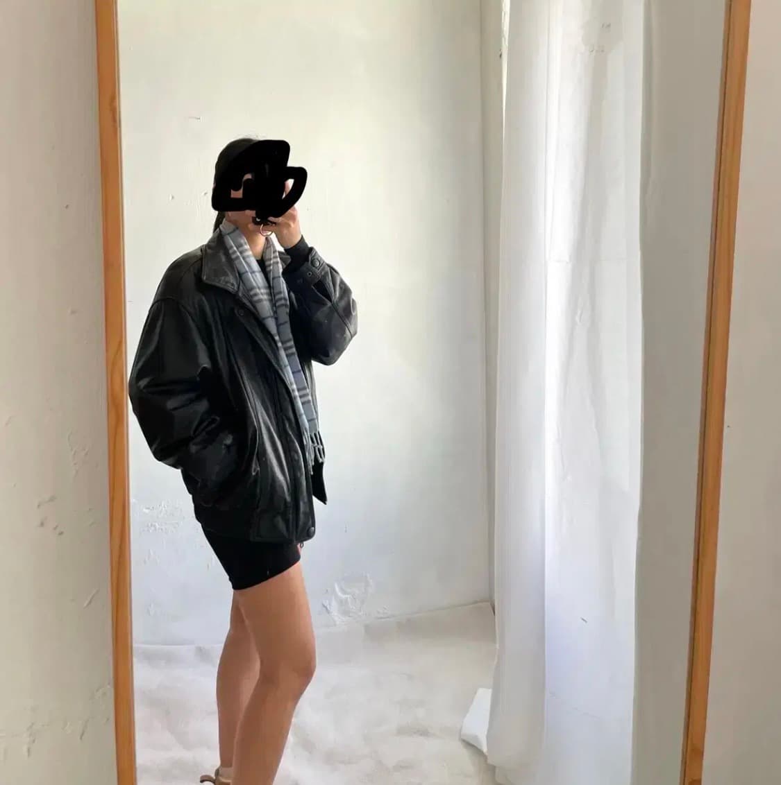 빈티지 블랙 레더 봄버 자켓 상품이미지2